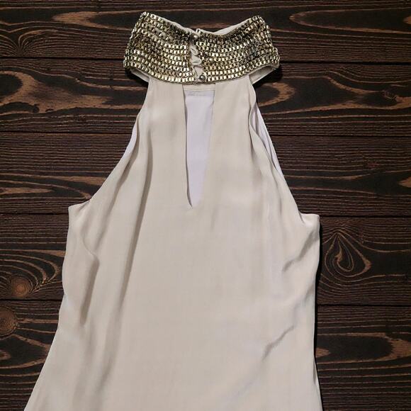 SHRRI BODELL Vintage 90's Y2K 100% Silk Tan Chain Neck Tan  Dress XS - Picture 2 of 2